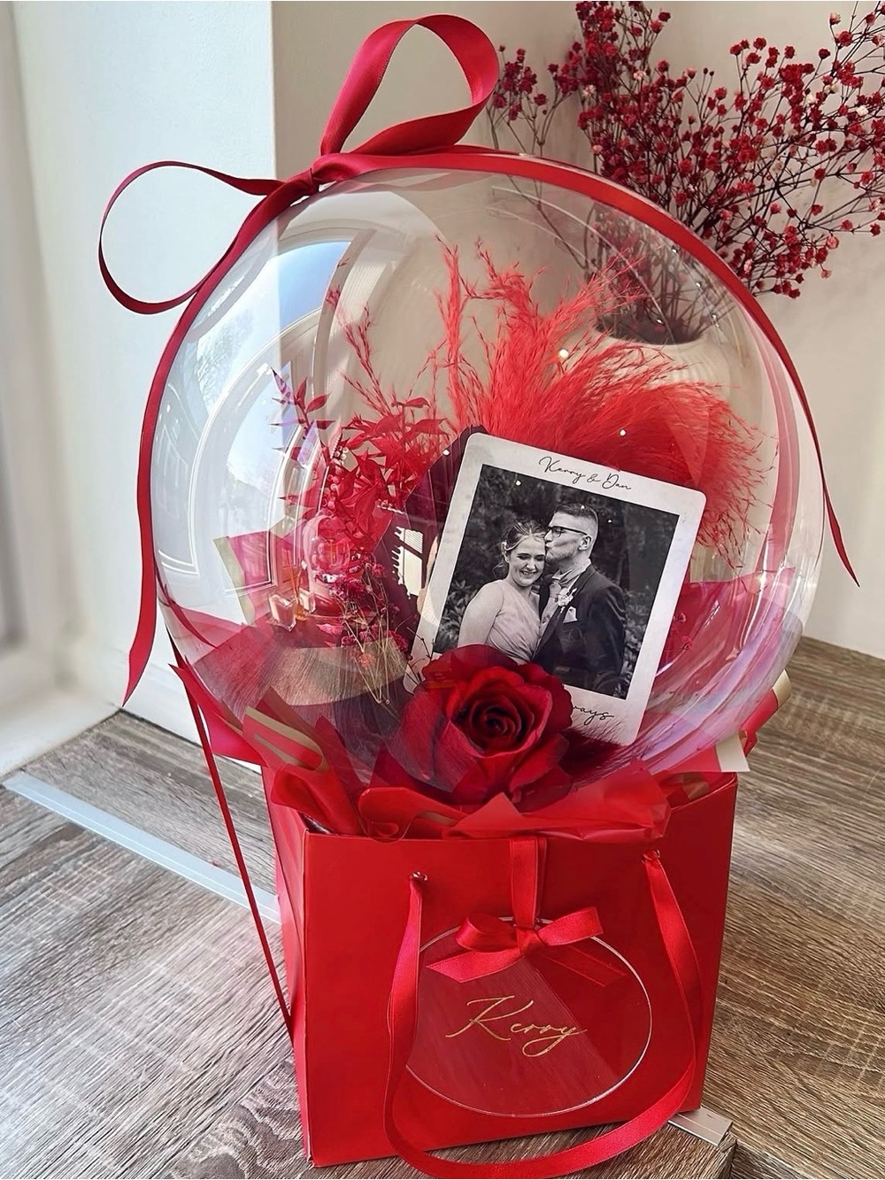 Red Floral Balloon Gift with Photo Accent